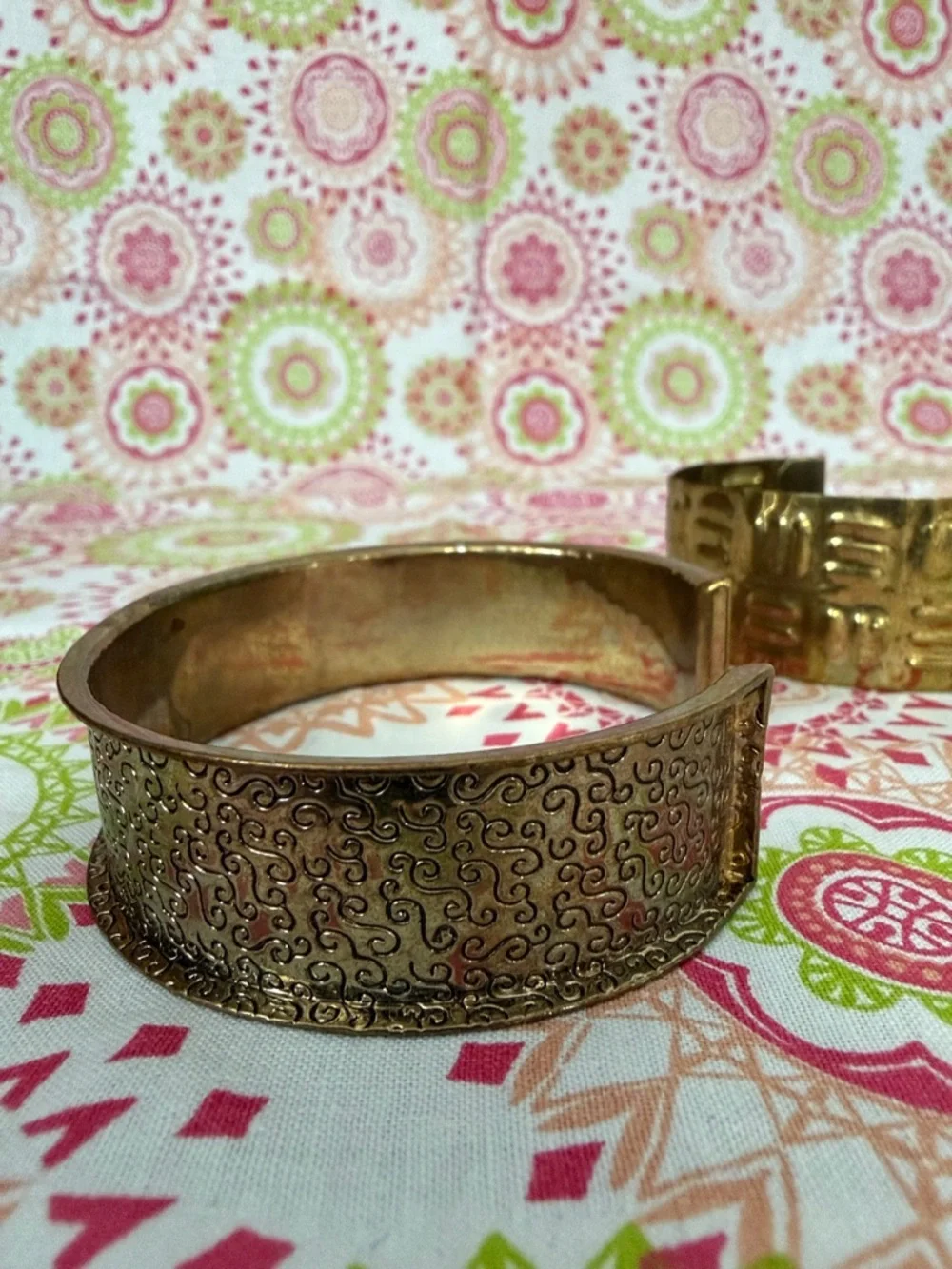 Set of two Vintage Brass & Copper Etched Cuff Bracelet